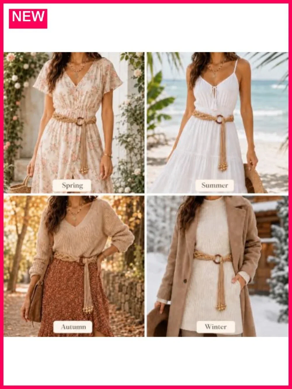 Hand Woven Boho Western Belt with Tassel Wide Waist Belt for Dresses Jeans